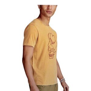 Lucky Brand Men's Yellow T-Shirt with Red Skull Design